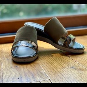 Wedge Sandal, leather, snake skin, slide on